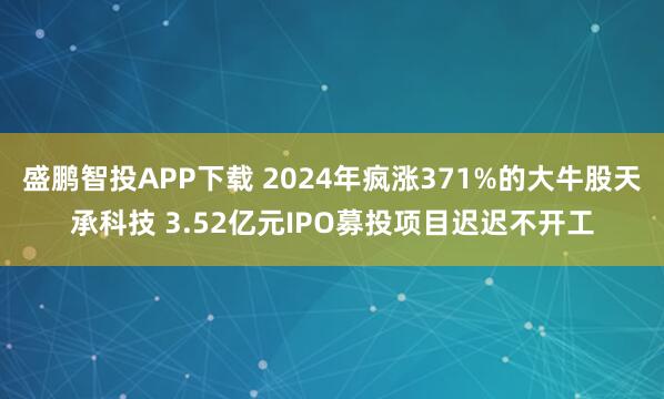 盛鹏智投APP下载 2024年疯涨371%的大牛股天承科技 3.52亿元IPO募投项目迟迟不开工